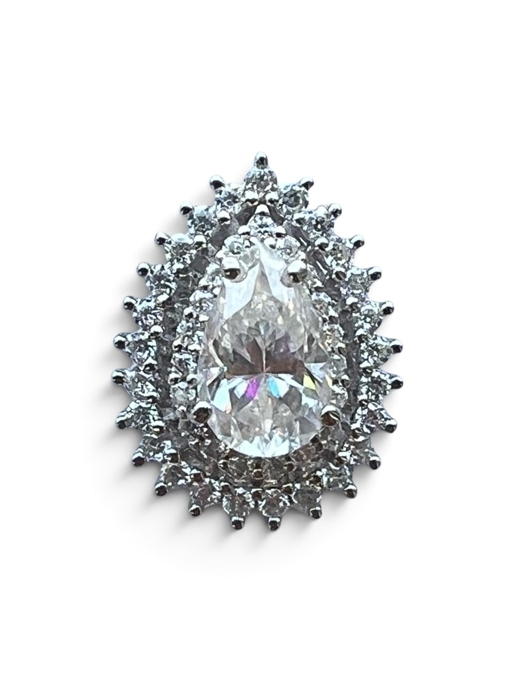 Sterling Silver Teardrop Moissanite Halo Pendant